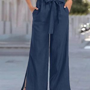Casual Plain Loose Pants, Pants, color:Blue|size:3XL, Noracora