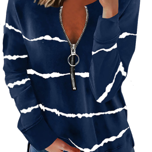 Women Gradient Pattern Autumn Casual Long Sleeve Stripes Top, Hoodies & Sweatshirts, color:Purplish blue|size:XXL, Noracora