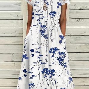 Loose Lace Casual Floral Dress, Midi, color:White|size:XXL, catalog Noracora shop