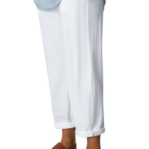 Plus Size Plain Casual Loose Cotton Pants, BOTTOM, color:White|size:4X, catalog Noracora shop