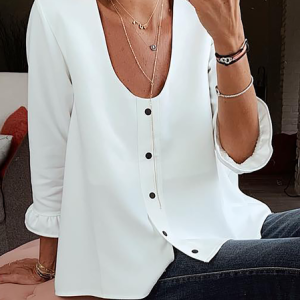 Casual Plain Blouse, T-shirts, color:White|size:XXL, Noracora