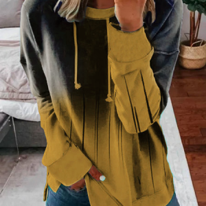Casual Round Neck Hoodies Loose Ombre Tunic Sweatshirt, Hoodies & Sweatshirts, color:Yellow|size:XXL, Noracora