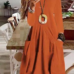 Plus size Pockets Casual Loose Dress, Midi, color:Color8|size:5XL, Noracora