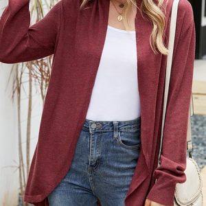 Shawl Collar Casual Plain Loose Cardigan, Cardigans, color:Wine Red|size:XL, Noracora