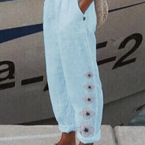 Floral Cotton Casual Loose Pants, Pants, color:Blue|size:XXL, Noracora