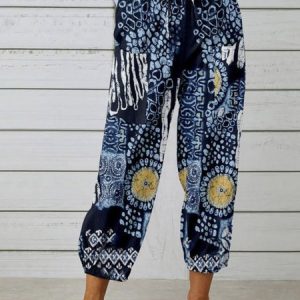 Loose Casual Ethnic Pants, Pants, color:Deep Blue|size:3XL, Noracora