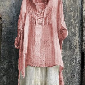 Casual Striped 3/4 Sleeve V Neck Bat Sleeve Tunic Top, Blouses, color:Red|size:5XL, Noracora