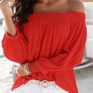 Plain Casual Loose Shirt, Blouses, color:Orange Red|size:XXL, Noracora