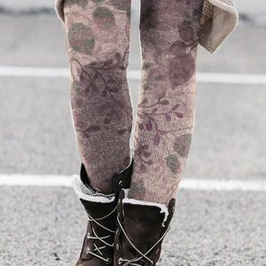 Floral Print Casual Warm Legging, Leggings, color:As Picture|size:XXL, Noracora