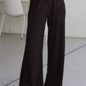 Women Casual Plain Drawstring Waist Loose Comfy Lounge Wide Leg Pants, Pants, Roselinlin - Online Catalog