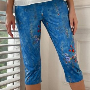 Loose Printing Vacation Leggings, Leggings, color:Blue|size:XXL, Noracora