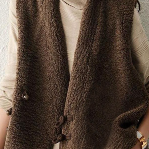 Coffee Embroideried Fur Vest Sleeveless Casual, Vest, color:Brown|size:XXL, Noracora