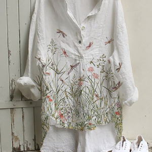 Plus size Long Sleeve Floral Blouse, Blouses, color:White|size:3XL, Noracora