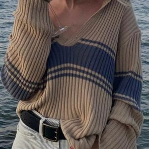 Wool/Knitting Loose V Neck Vintage Sweater, Sweaters, color:Coffee|size:L, Noracora