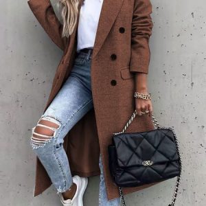 Loose Lapel Collar Casual Overcoat, Coats, color:Coffee|size:XXL, Noracora