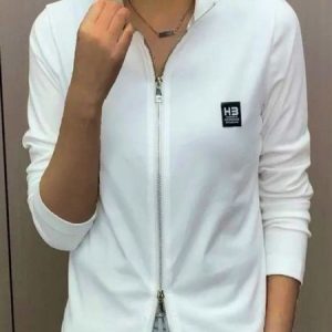 Zipper Plain Casual Jacket, Jackets, color:White|size:4XL, Noracora