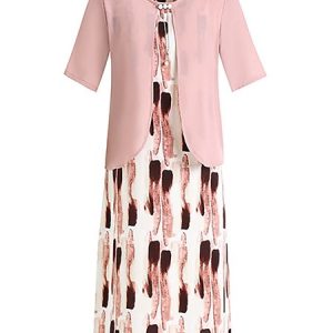 Buckle Casual Loose Random Print Dress, Short, color:Pink|size:XXL, Noracora