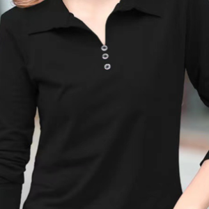 Buckle Long Sleeve Plain Casual Shawl Collar Shirt, Blouses, color:Black|size:5XL, Noracora