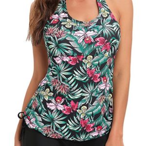 Floral Casual Tankini, Tankinis, color:Green|size:XXL, Noracora
