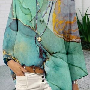 Long Sleeve Boho Tunic Top, Blouses, color:Green|size:3XL, Noracora