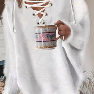 V Neck Mohair Casual Sweater, Sweaters, color:White|size:XXL, Noracora