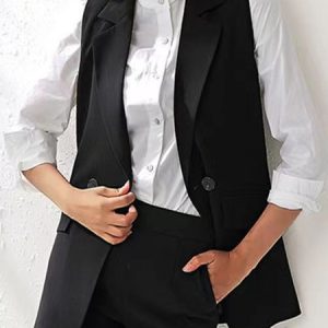Plain Buckle Casual Vest, Vest, color:Black|size:XXL, Noracora