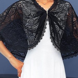 Casual Loose Plain Lace Kimono, Kimono, color:Black|size:XL, Noracora