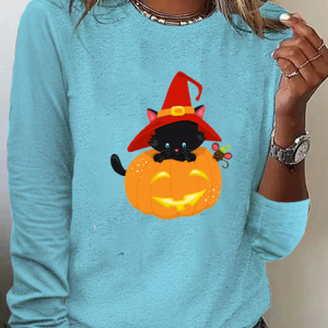 Loose Halloween Casual Jersey T-Shirt, T-shirts, color:Blue|size:3XL, Noracora