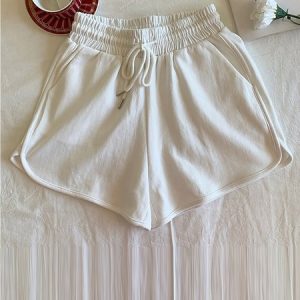 Plain Loose Jersey Casual Shorts, Shorts, color:White|size:XXL, Noracora