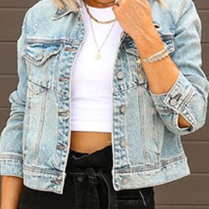 Casual Denim Regular Fit Plain Denim Coat, Jackets, color:Denim Blue|size:XL, Noracora