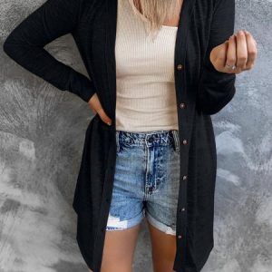 Jersey Casual Loose Kimono, Kimono, color:Black|size:3XL, Noracora