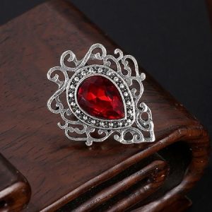 Hollow Lace Water Drop Gem Diamond Simple Brooch, Jewelry, color:Red, Noracora