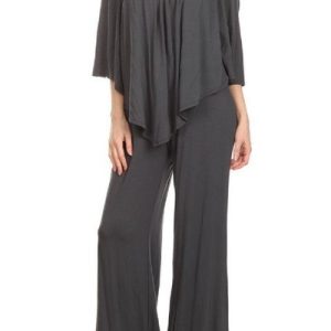Boat Neck Plain Casual Two-Piece Set, Sets, color:Deep Gray|size:L, Noracora