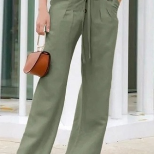 Plain Lace-Up Buckle Pockets Casual Pants, BOTTOM, color:Army Green|size:4X, Noracora