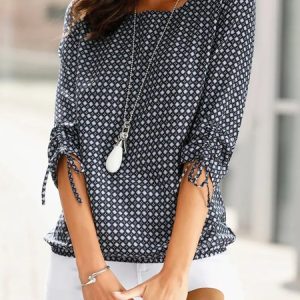 Loose Casual Crew Neck Shirt, Blouses, color:Blue|size:XXL, Noracora