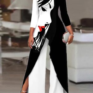 Urban Abstract Regular Fit Boat Neck Jumpsuit & Romper, Jumpsuits&Rompers, color:Black-white|size:XXL, Noracora