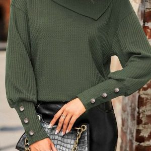 Loose Plain Casual Asymmetrical Neck Top, Blouses, color:darkgreen|size:XXL, Noracora