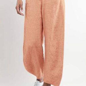 Women Summer Pink Cotton Pockets Shift Casual Capri Pants, Pants, color:Orange|size:XXL, Noracora