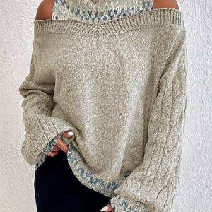Turtleneck Casual Geometric Tunic Sweater Knit Jumper, Sweaters, color:Khaki|size:XXL, Noracora