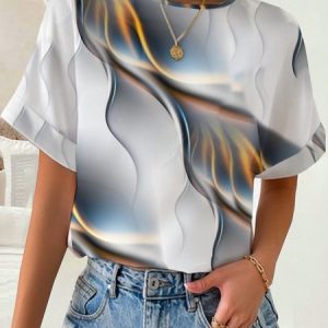 Abstract Jersey Casual Crew Neck T-Shirt, T-shirts, color:Multicolor|size:XXL, Noracora