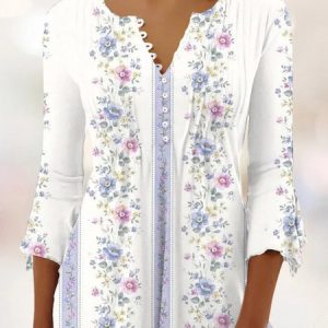 Jersey Floral Casual Loose Tunic Blouse, Blouses, color:Light Purple|size:XXL, Noracora