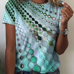 Casual Abstract Jersey Loose T-Shirt, T-shirts, color:Green|size:XXL, Noracora