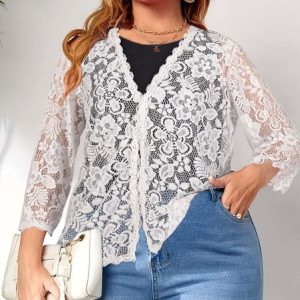 Wrap Plain Loose Casual Kimono, TOPS, color:White|size:4X, Noracora