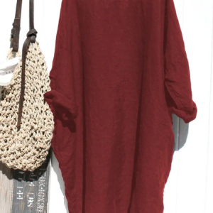 Casual Solid Long Sleeve Tunic Top, Blouses, color:Fuchsia|size:5XL, Noracora
