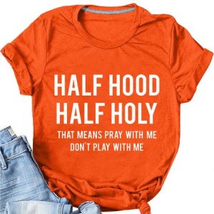 Casual Loose Crew Neck Text Letters T-Shirt, T-shirts, color:Orange|size:4XL, Noracora