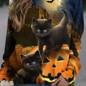 Halloween Casual Crew Neck Sweatshirt, Hoodies & Sweatshirts, color:Gray|size:XXL, Noracora