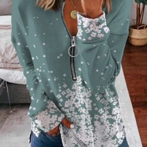 Casual Long Sleeve V Neck Printed Tunic Top Sweatshirt, Hoodies & Sweatshirts, color:Green|size:XXL, Noracora