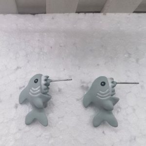 Small Animal Dinosaur Earrings Korean Style Earrings Shark Metal Cute Mini Animal Jewelry, Earring, color:Gray, Noracora