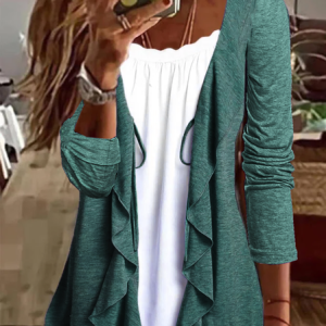 Jersey Loose Plain Coat, Kimono, color:Green|size:XXL, Noracora