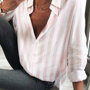 Casual Loose Polyester Cotton Blouse, Shirts, color:Pink|size:XXL, Noracora